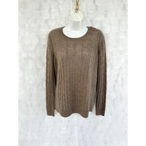 White + Warren 100% Cashmere Womens medium Taupe Grey Crew neck cable sweater